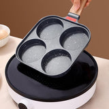 4-kops koekenpan, pannenkoekenpan voor inductie- en gaskookplaten, pannenkoekenpan met houten handvat, antiaanbaklaag, gebakken eierburgerpan, 4 eieren, pannenkoekenpan van aluminium