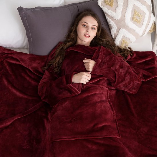 Deken met mouwen en voetenzak, fleece, microvezel, zachte fleecedeken, dagdeken, tv-deken om aan te trekken, cadeau voor vriendin