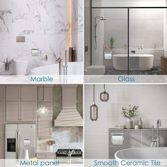 Toiletrolhouder met plankje, roestvrij staal, voor aan de muur, zelfklevend, je hoeft niet te boren, voor badkamer, toilet, keuken, zilverkleurig