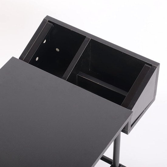 hoogte verstelbare C-vormige bijzettafel met wieltjes, veelzijdige salontafel, verzorgingstafel laptoptafel met opslag, mobiel nachtkastje voor slaapkamer, houten plaat, zwart