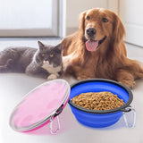 Grote hondenbak, opvouwbaar, 1000 ml, opvouwbare hondenvoerbakken, draagbare hondenwatervoerbak met sluiting, huisdieren-kattenvoerbeker voor reizen, wandelen (blauw + paars)