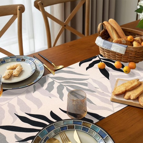 Table Runner Grey Modern Table Runner Colourful Table Runner Black Leaves Polyester Black Table Runner Washable Table Runner Small for Indoor and Outdoor Dining Room Party Holiday 40 x 140 cm