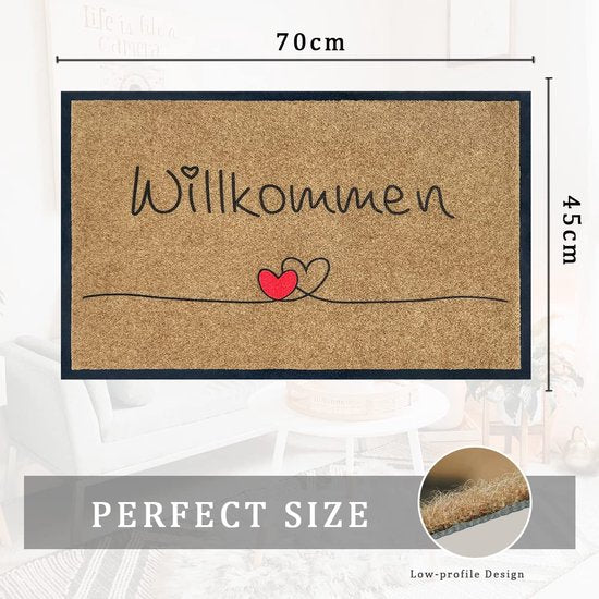Welkomstdeurmat voor antislip buiten- en binnenmat met entreetapijt, schone mat met antislip achterkant, sterke vuildeurmat voor voordeur, bruin