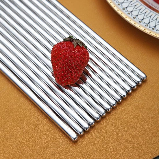 10 paar herbruikbare eetstokjes, roestvrijstalen metalen eetstokjes, Japanse Chinese Koreaanse eetstokjes vaatwasmachinebestendig, 8,9 inch (zilver/eetstokjes)