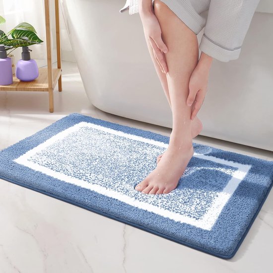 60 x 90 cm Microfiber Zachte Badmat, Antislip Badkamermat Machinewasbaar, Douche Waterabsorberend Badkleed Duurzame Vloermatten (Blauw)