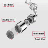 Universele spatfilterkraan, 720° draaibare waterafvoerkraan sproeikopadapter, keukenborrelkraan sproeikop met 4-laags gaasfilter en 2 O-ringventielen, lekvrij