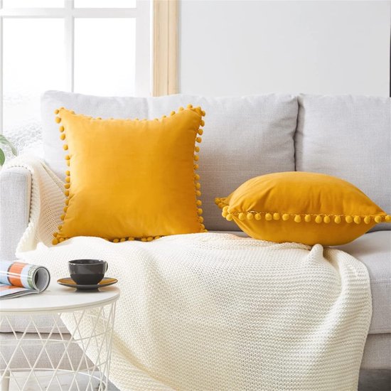 Fluwelen kussenslopen met pompons, effen, decoratief, hoofdkussen, zitkussen, voor de bank, slaapkamer, kantoor, auto