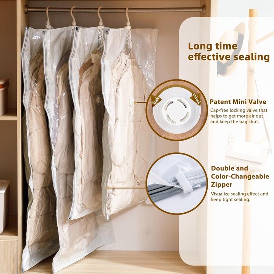 Hangende vacuümopbergzakken Ruimtebesparende vacuümzakken Jumbo en groot voor seizoenskleding, jurken, pakken, herbruikbare kastorgel