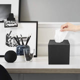PU-lederen cosmeticadoekjes, vierkant, rolpapier, doekendoos, tissuebox met magnetische afdekking, steekjes, papieren zakdoekjes, dispenser voor eetkamer, badkamer, slaapkamer, auto, kantoor, zwart