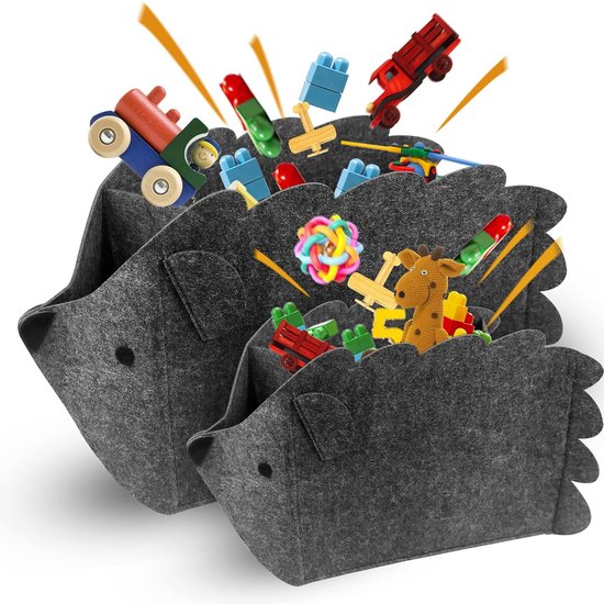 2 stuks opbergdozen voor kinderen, vilten opvouwbare speelgoedkist, organizermand in egelvorm, 30 liter opbergdozen voor kinderkamer, opbergdozen van stof, wasmand voor thuis (set van twee)