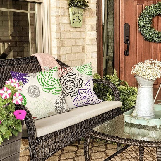 Waterdichte kussensloop, 4 stuks, 45 x 45 cm, decoratief buitenkussen, waterdicht, koppeling, groen-paars geometrisch patroon, kussensloop voor bankkussens, tuin, outdoor