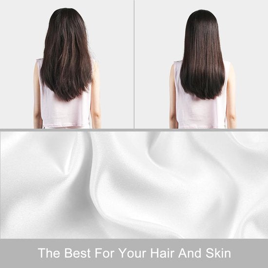 Set van 2 satijnen kussenslopen 80 x 80 cm, premium hoofdkussenslopen, zacht, vergelijkbaar met zijden kussensloop, haar- en huidverzorging, zijdeachtig, met ritssluiting, wit