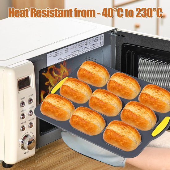 Siliconen bakvorm, stokbrood bakvorm met 9 gaten, anti-aanbak siliconen vorm bakvormen, siliconen bakvorm lade voor brood, broodjes (zwart