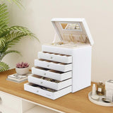 Seelux make-up-doos, sieradendoos, verkrijgbaar in verschillende maten, zwart-wit, wit, 5 schuiflades