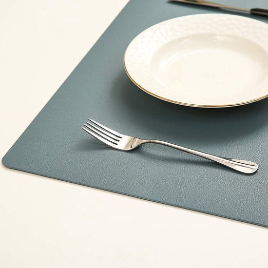 Set van 6 placemats en 6 onderzetters veeg schoon antislip PVC hittebestendige placemats voor keukentafel 30 * 45cm blauw