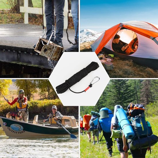 karabijnhaak, nylon koord met hoge sterkte veiligheid, 20 m multifunctioneel touw diameter 8 mm - aanmeerlijn, brei, gevlochten lijn, camping, wandelen