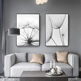 3-delige premium posterset, esthetische bloemen, zwart, wit, veer, paardenbloem, foto's, moderne wandschilderijen, woonkamer, slaapkamer, wanddecoratie, kunst zonder lijst (B, 40 x 60 cm)