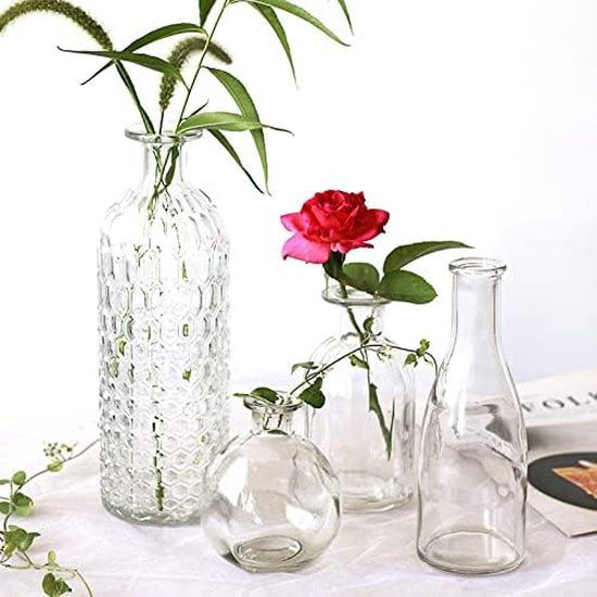 Vaas,transparant,12 stuks mini glazen vazen