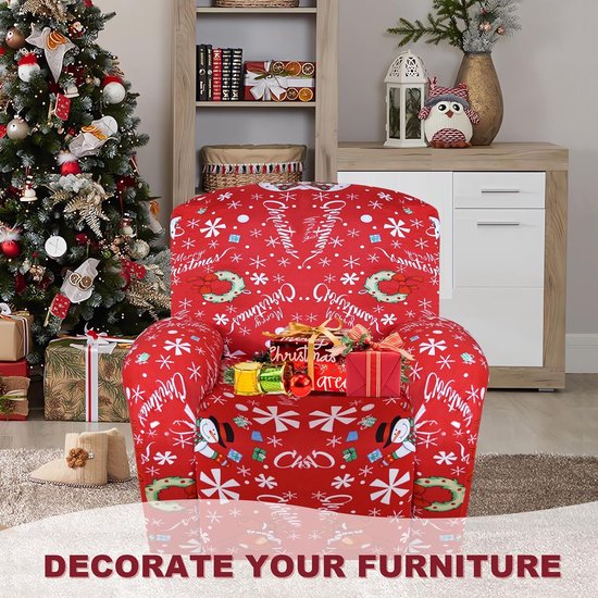 Stretch Cover for Relaxing Chair, Christmas Stretch Armchair Cover, Relaxing Chair, Armchair Protector for Relaxing Chair, 4-Piece Set with Side Pocket, Non-Slip Xmas Recliner Cover, Xmas Yeti