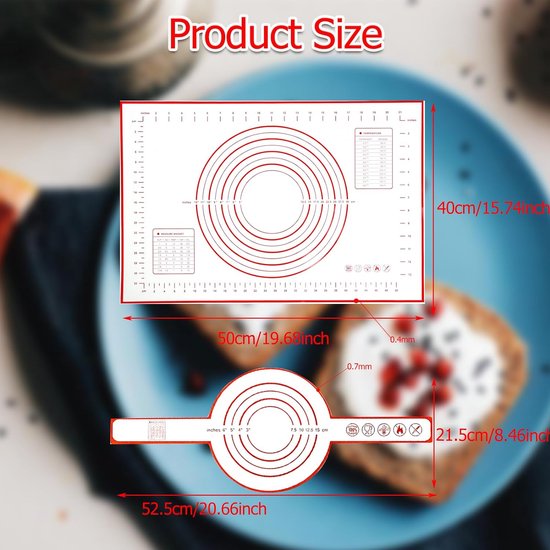 2-delige bakmat, antislip siliconen mat keuken, siliconen bakmat, gemakkelijk schoon te maken, herbruikbare broodbakaccessoires, antiaanbaklaag deegmat met maatvoering