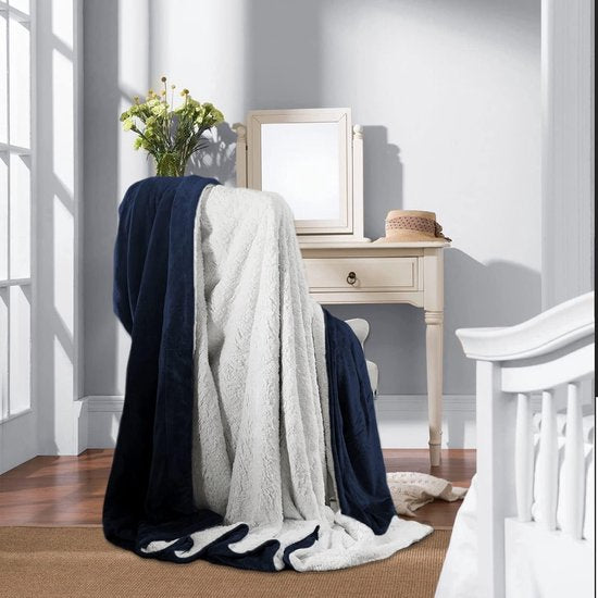 Deken Bank Knuffeldeken 160 x 210 cm - Warme Sherpa Sofa Gooi Deken - Dikke Bankdeken Bankdeken - Pluizige Deken voor Bank - Blauw