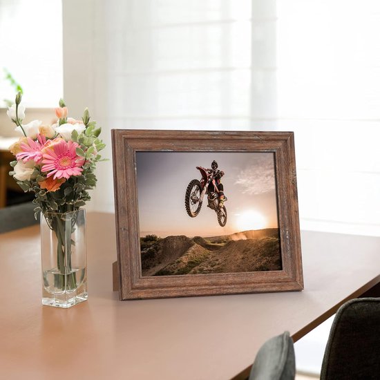 Rustieke fotolijst 20x25 cm set van 2, wand- en tafelfotolijst, bruin