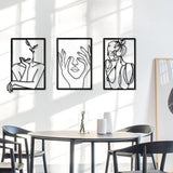 3 stuks zwarte wanddecoratie van metaal, minimalistische wanddecoratie kunst, moderne abstracte vrouwelijke lichaamsdecoratie voor slaapkamer, woonkamer, badkamer, balkon, galerij
