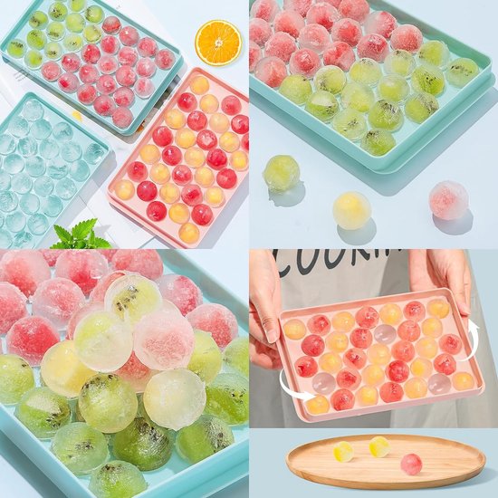 Mini-ijsblokjesvorm, ronde ijsblokjesvorm met deksel, 1 x 99 stuks kleine ijsblokjes, ijsblokjeshouder, ijsblokjesvorm met ijshouder en ijstang voor bier, cocktails, whisky, koffie, blauw