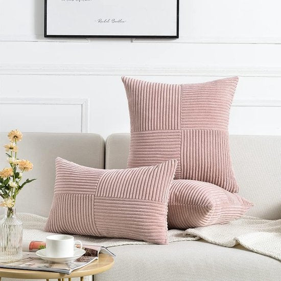 Set van 2 kussenslopen, corduroy, 60 x 60 cm, roze, effen, wollig, kussensloop, decoratief kussen, decoratie voor bank, slaapkamer, woonkamer, balkon