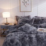 Pluche beddengoedset, 200 x 200 cm, grijs, antraciet, warm, winter, langhaar, wollig, flanel, omkeerbaar beddengoed, kasjmier, touch, fleece dekbedovertrek met ritssluiting en 2 kussenslopen