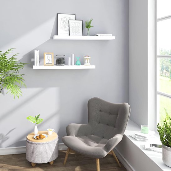 wandplank, boekenplank, planken voor decoratieve wandplanken, van MDF-hout, set van 2 hangplanken, wit, 40 x 23 x 3,8 cm, 2 stuks