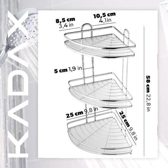Hoekplank, wandrek van chroomstaal - badkamerhoekrek, douchemand, doucheplank, wandhouder, chroom, douche-organizer - 3 verdiepingen