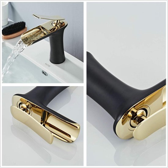 Badkamer Wastafel Kraan Waterval Eengreeps Messing Zwart/Goud Chroom Mount Toilet Luxe Warm en Koud Leekayer