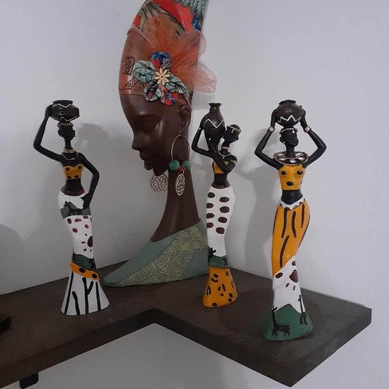Pak van 3 Afrikaanse sculptuur, Afrikaanse decoratieve vrouwelijke figuur meisje figuur standbeeld decor huis decoratieve zwarte figuren creatieve ambachtelijke poppen ornamenten