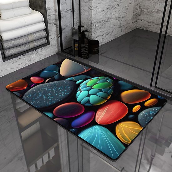 badmatten en deurmatten met iriserend 3D-steenpatroon