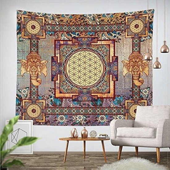 mandala-wandkleed, psychedelische, bohemien, bloemenmotief