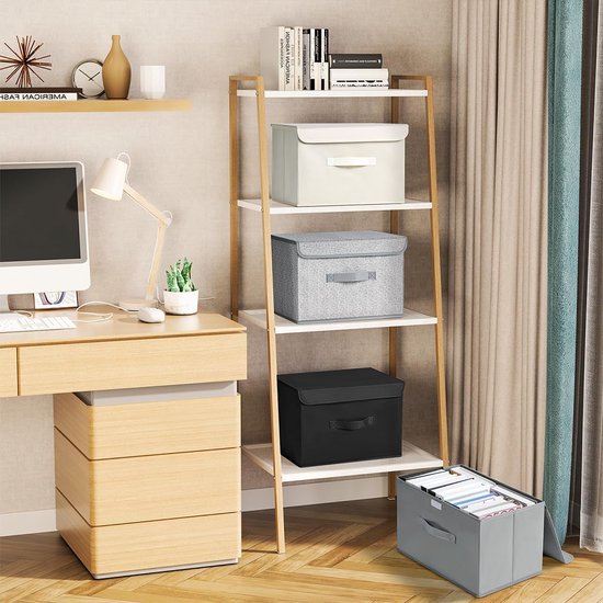 Pack of 4 Storage Boxes with Lid, Foldable Storage Box with Handle, Fabric Storage Baskets, Wardrobe Organiser, Folding Box for Clothes, Books, Light Grey