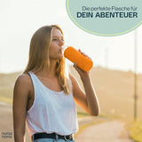 Glazen fles 1 l met neopreen hoes, drinkfles van glas in 500 ml en 1000 ml, met beschermhoes en roestvrijstalen deksel, waterfles voor sport, kantoor, school en outdoor, oranje