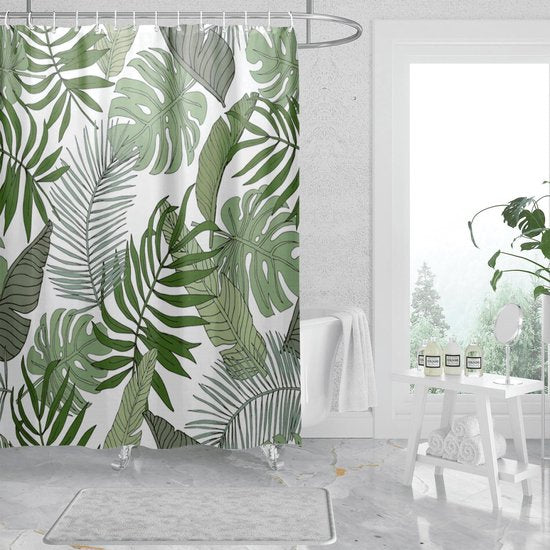 Douchegordijn handgeschilderde diepgroene bananenbladeren mosgroen grote bladeren exotische bladmotieven tropische planten hoogwaardig douchegordijn van 100% waterdicht polyester maat 180x200