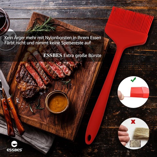 Extra grote siliconen gebakborstel Hittebestendig Extra brede vaatwasserbestendige gebakborstel voor bakken, grillen, koken en smeren van olie, boter, barbecuesaus of marinade (rood)