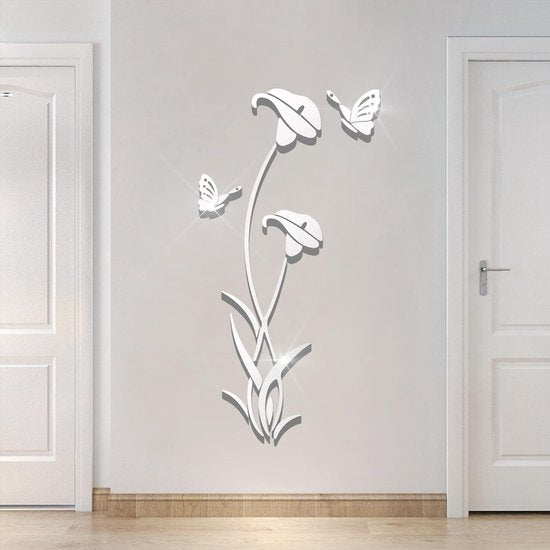 Muurtattoo Bloem 3D DIY Spiegelmuursticker voor woonkamer Muursticker voor slaapkamer Wanddecoratie voor bankachtergrond TV-muurachtergrond (59 x 31 in)