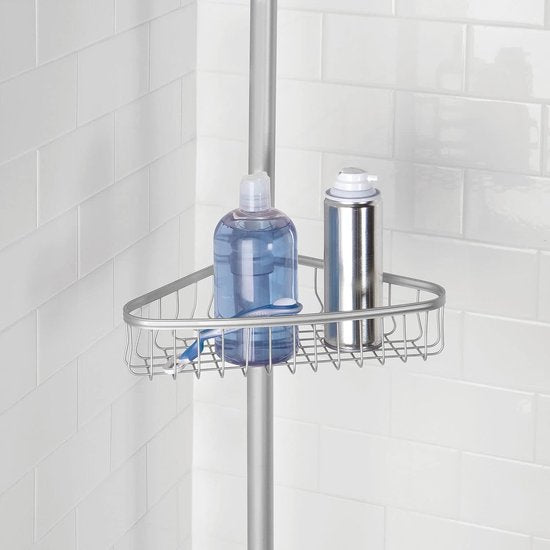 telescopische doucheregaal van metaal, shower caddy met uittrekbare stang voor shampoo, zeep, washandjes etc.. hoekdoucheregaal zonder boren, zilverkleuren