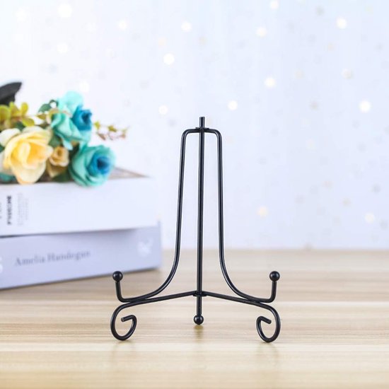 Set van 4 zwarte metalen plaatstandaard plaathouder ijzeren schildersezel displaystandaard voor komplaat kunst fotolijst 6 inch