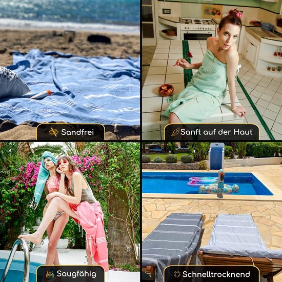 Strandhanddoek, groot, 100 x 200 cm, katoen, saunahanddoek, hamamdoek, yogadeken, pestemal, voor dames en heren, geschenkdoos, extra groot en licht, 100 x 200 cm (kersenbloesems-roze-mint, 2)