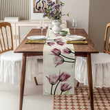 Tafelloper Paarse Bloemen Tafelloper Modern Woonkamer Abstract Tafelkleed Linnen Tulpen Tafelloper Kreukvrij Antislip Tafelloper Decoratie voor Eetkamer Feest Vakantie 33 x 180 cm