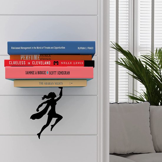 Decoratief zwevend rek, esthetische boekensteun, wandplank, muurdecoratie, boekenstandaard, rek van metaal, voor meisjes en vrouwen, wanddecoratie voor kamer, wanddecoratie, zwart boekenrek
