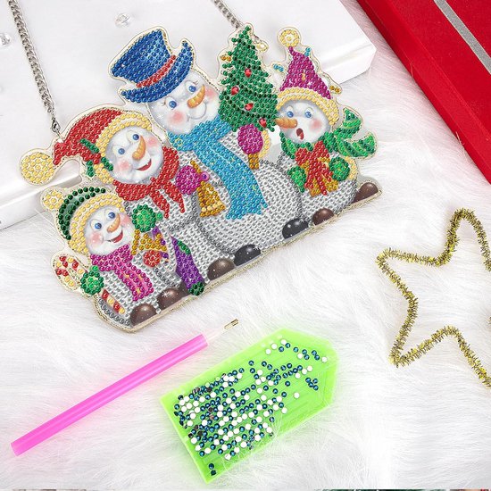 Diamant schilderij Ornamenten DIY Kerst Diamant schilderij Hanger met ketting voor deurmuur Kerstdecoratie Sneeuwpop