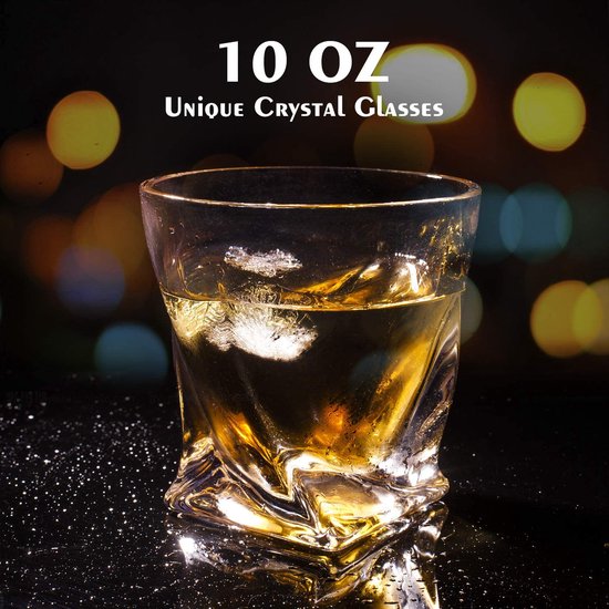 Whiskey Stones en Bril Gift Set voor Mannen, 10oz Whisky Glazen Set van 2 + 6 Whiskey Rocks Chilling Stones met Houten Doos, Cadeau voor Hem Vriend Vader Verjaardag