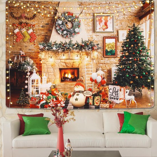 Wandtapijt Kerstmis wanddoek muur opknoping esthetische kerstboom open haard geschenken wandtapijt thuis kerstdecoratie wanddecoratie voor slaapkamer woonkamer slaapzaal 210 x 150 cm