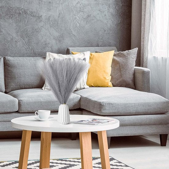 Kunstpampasgras, 7 steel, 45 cm, pluizig kunstpampasgras, boho, 5 stuks, kunstbloemen, decoratief bloemarrangement, vaasvullingen voor thuis, woonkamer, bruiloft (grijs)